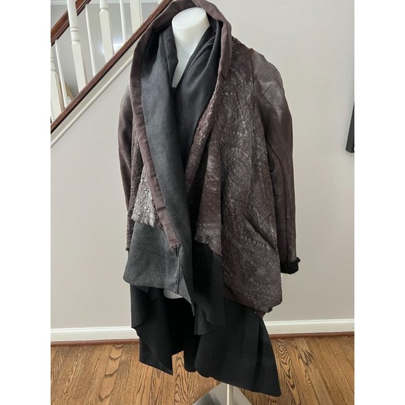 SIMONA TAGLIAFERRI Wool Leather Draped Asymmetric Layered Jacket Coat Size Small - Picture 6 of 12